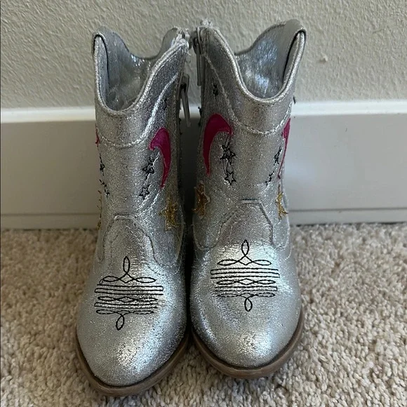 Tucker + Tate Silver Toddler Cowgirl Boots with Pink and Gold Accents - Picture 2 of 6